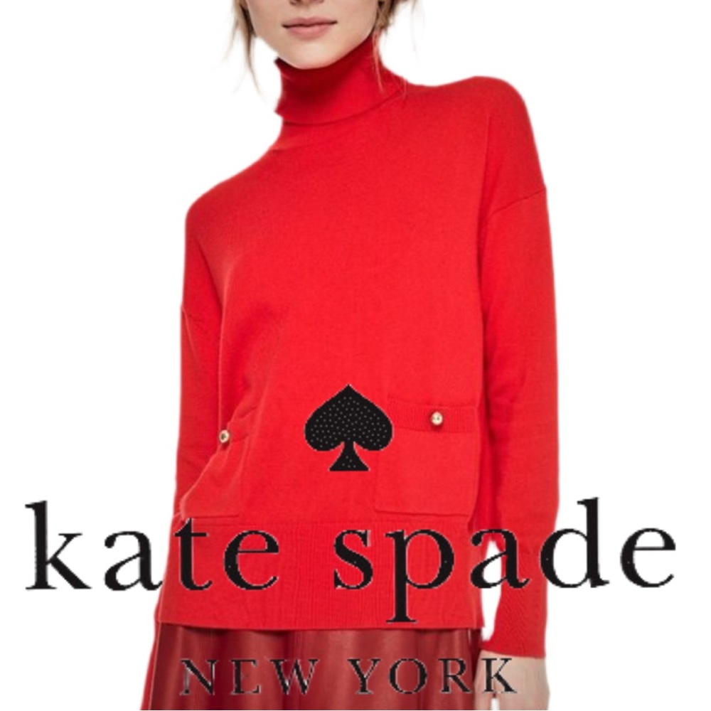 KATE SPADE | Wool Blend Red Long Sleeve Pullover Turtleneck Sweater Jumper
